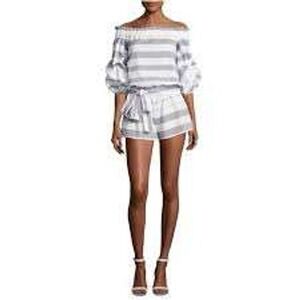 Alexis North Romper Striped Sz M Off Shoulder Coquette Milkmaid French‎ Resort